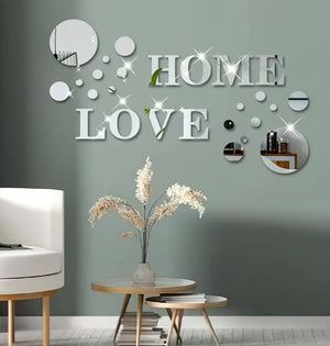26 Pieces Acrylic 3D Wall Decor Home Sign & Love Letters and Round Shaped,DIY Mirror Effect Wall Decals Removable Decor for Living Room Bedroom TV Background,Modern Fashion Home Decoration