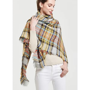 59 X 59in Yellow Blue Womens Fall Winter Scarf Plaid Tassel Soft Warm Blanket Scarves Womens Shawl Wraps