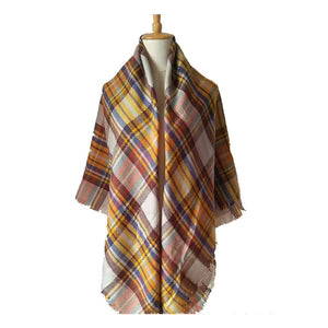 59 X 59in Yellow Blue Womens Fall Winter Scarf Plaid Tassel Soft Warm Blanket Scarves Womens Shawl Wraps